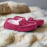 Pink Red Mocassin Sheepskin Slippers