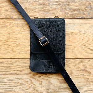 Black Cross Body Mobile Phone Bag with Black Leather Strap
