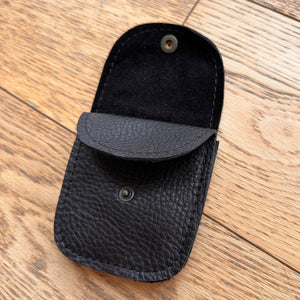 Black Leather Coin Purse Front Open
