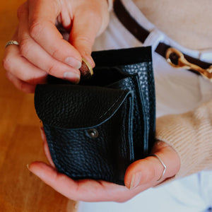 Black Real Leather Coin Purse Made in UK