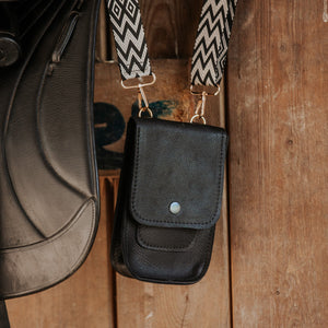 Black Real Leather Mobile Phone Cross Body Bag