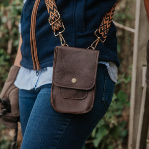 Brown Real Leather Mobile Phone Cross Body Bag