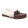 Espresso Dark Brown Moccasin Sheepskin Slippers with Wool Collar