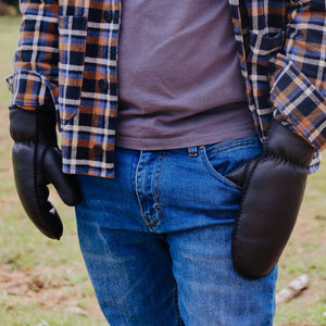 Black Gauntlet Mitts Sheepskin Nappa Leather for Men