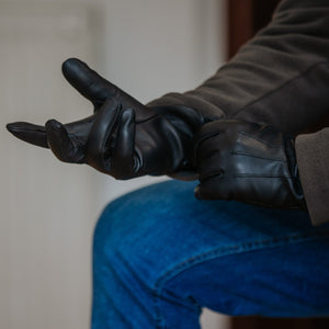Mens 100% Cashmere Lined Black Lambskin Leather Gloves