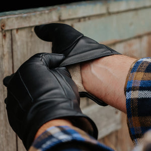 Mens Black Lambskin Leather Gloves with 100% Cashmere Lining