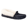 Navy Blue Moccasin Sheepskin Slippers with Lambswool Collar