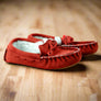 Real Sheepskin Moccasin Slippers The Waveney by Nurseys in Poppy Red