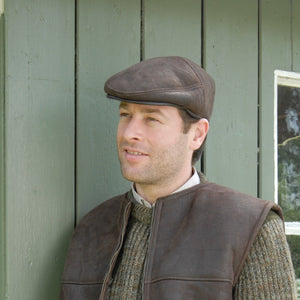 Sheepskin Leather Peaked Flat Cap Made in UK