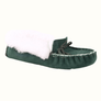 Spruce Green Moccasin Sheepskin Slippers with Lambswool Collar
