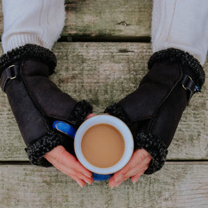 UK made sheepskin fingerless gloves