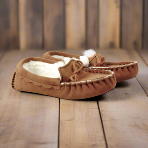 SPECIAL OFFER - Sheepskin and Leather Moccasin Slippers - Large Sizes 11.5, 12, and 13