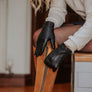 Womens Black Lambskin Leather and Cashmere Gloves