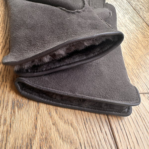 grey brown mens sheepskin mittens