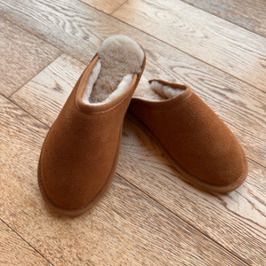 sheepskin mule slip on slippers chestnut brown