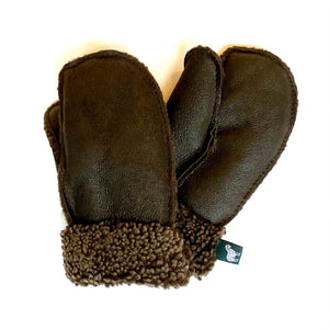 Childrens Sheepskin Mittens Dark Brown
