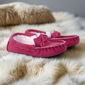 Pink Red Mocassin Sheepskin Slippers