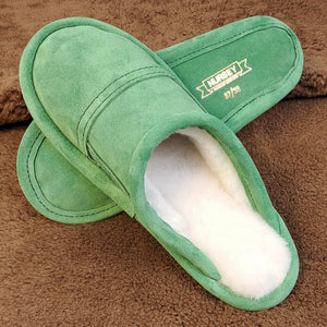 Slip on Mule sheepskin slippers in lime green