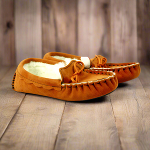 SPECIAL OFFER - Sheepskin and Leather Moccasin Slippers - Large Sizes 11.5, 12, and 13